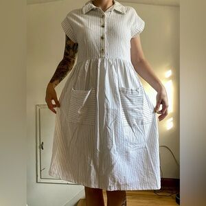 Roolee White and blue striped midi dress // Small